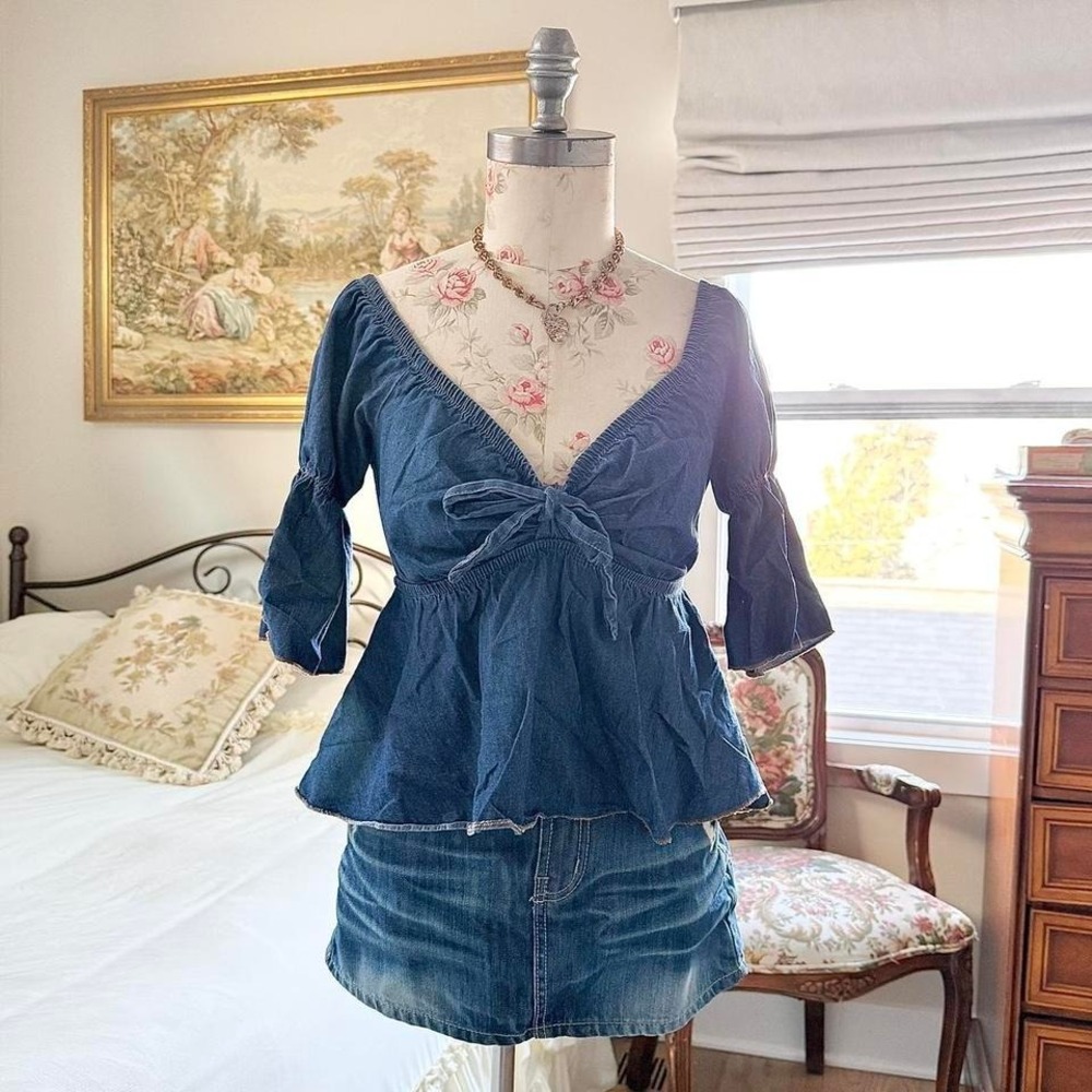 y2k denim tie top y2k catalina denim tie front top size 8